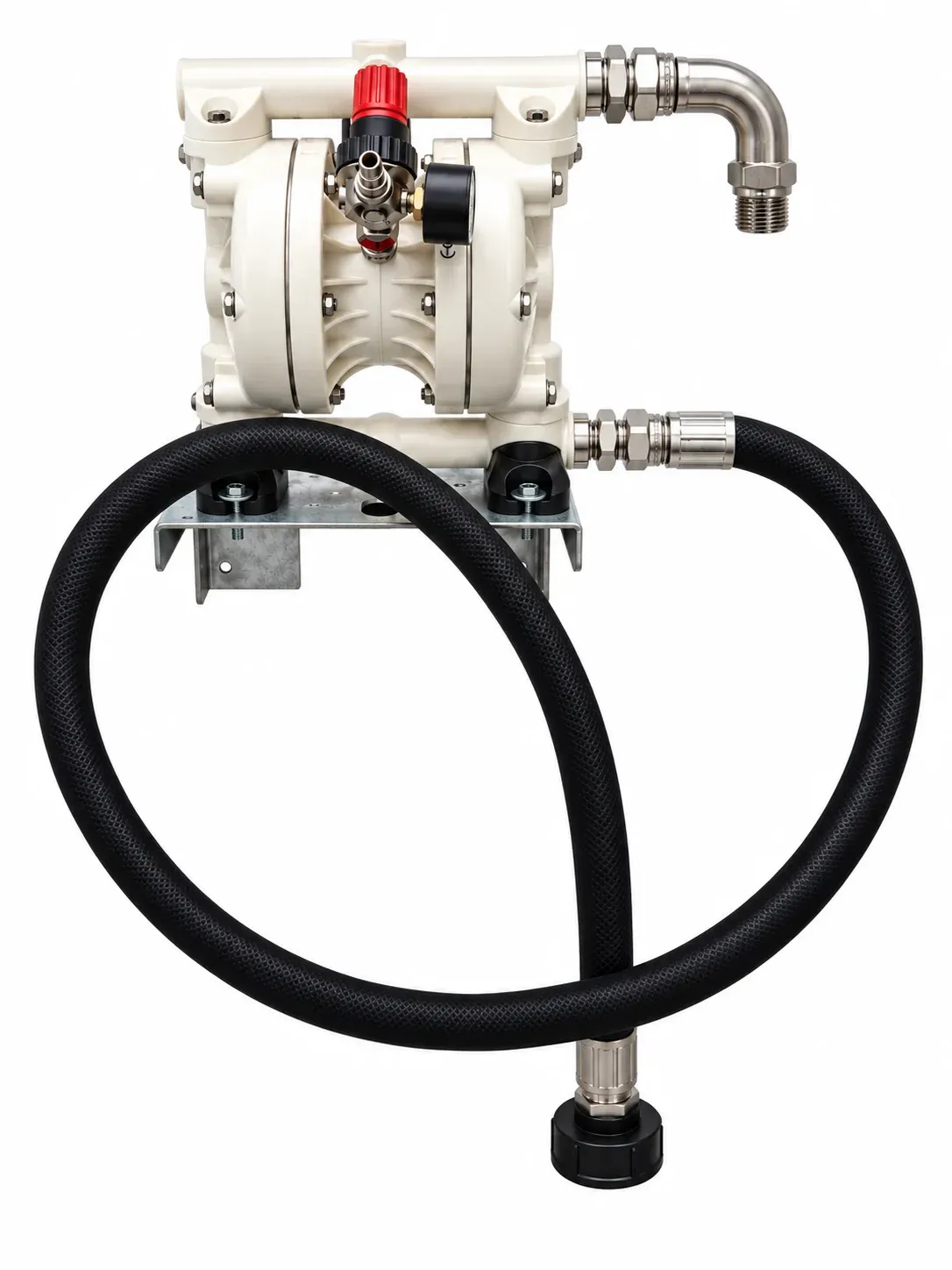 pompa a membrana mod. NP1251, staffa murale, kit aspirazione per cistrna 1000 ℓ ( da parte BASSA), kit regolatore di pressione 1/4"